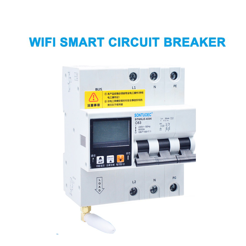 WiFi 4G Tuya ST65LE-63H-serie Multi Functional RCBO Intelligent Circuit Breaker